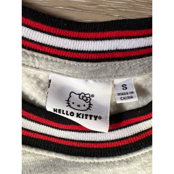 Hello Kitty Gray Sweatshirt S With Red & Black Striped Trim C4 - Picture 3 of 5